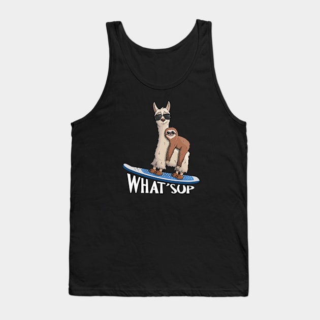 WHAT SUP Hipster Sloth & Llama Pun Tank Top by SkizzenMonster